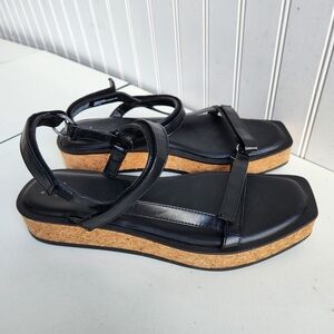 Women's New Day NovaWide Width Sporty Cork Platform Sandals - A New Day Black 9W